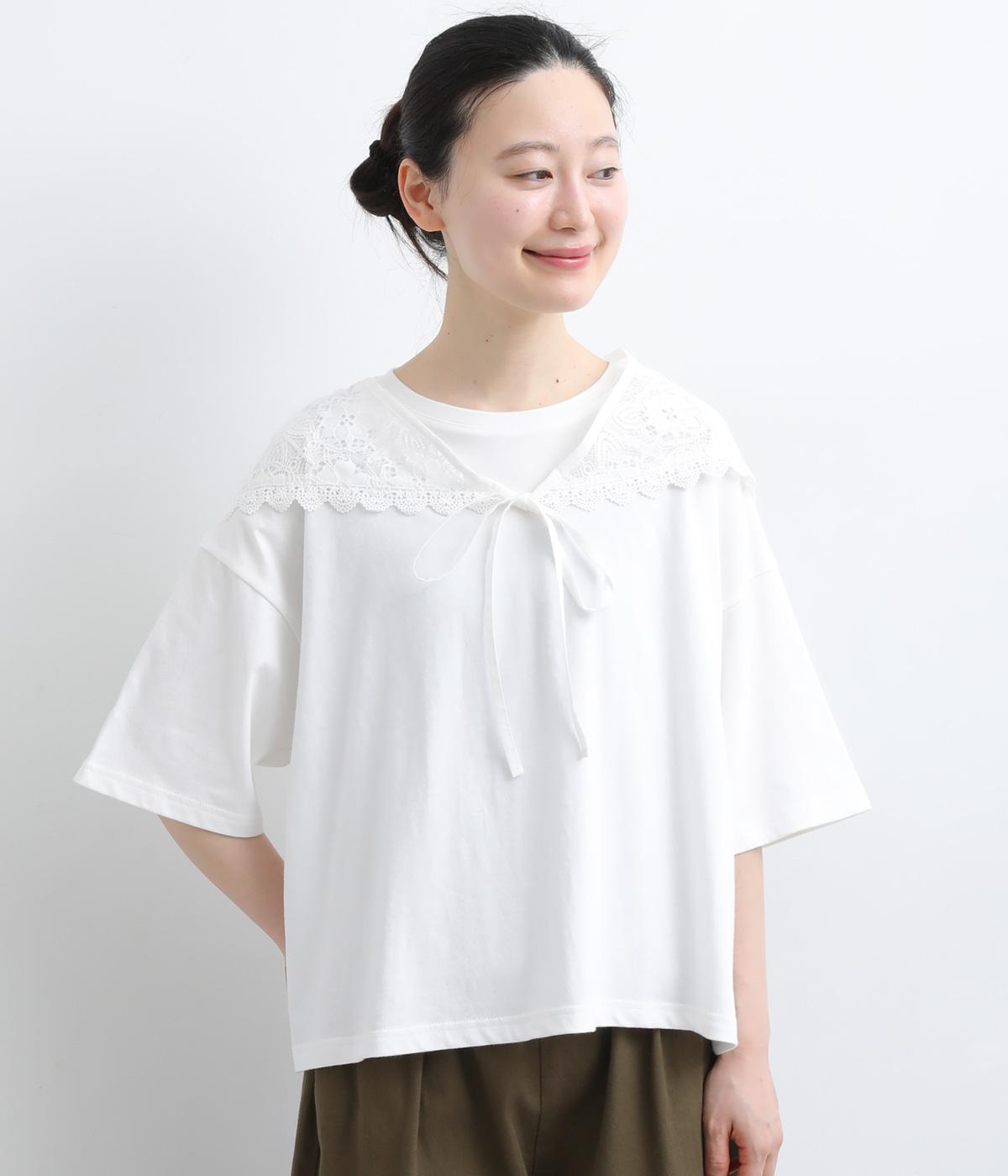 レーススカーフ付き天竺プルオーバー(オフ/レースオフ-F)