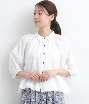 コットンバブルヘム6分袖ブラウス(オフ-F)