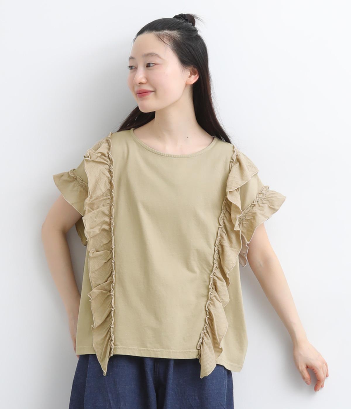 コットン天竺フリルプルオーバー(グレージュ-F)