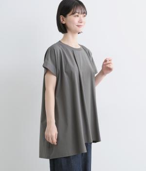 接触冷感　アシメフロントタックチュニック(チャコール-F)