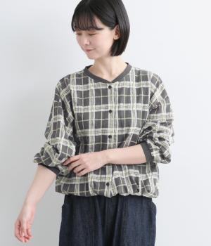 ぽこぽこシアーチェック　前あきリブシャツ