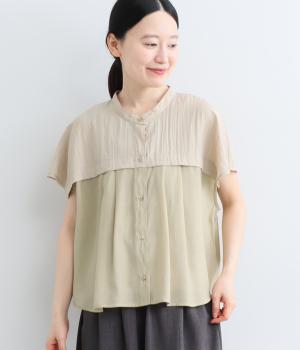 軽量ワッシャーナイロン×シアーブッチャー ヨークフレンチシャツ(ベージュ-F)