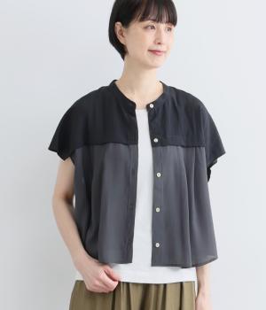 軽量ワッシャーナイロン×シアーブッチャー ヨークフレンチシャツ(クロ×チャコール-F)