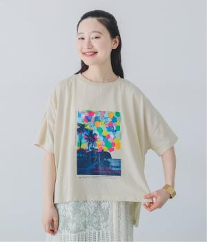 スラブ天竺 カラフルリゾートフォトTシャツ(オフホワイト-F)