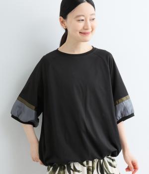 接触冷感天竺×ラメ布帛　ラグランTEE(クロ-F)