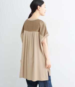 接触冷感　ヨーク切替えフレンチスリーブチュニック(グレージュ-F)