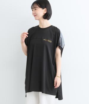 接触冷感　ヨーク切替えフレンチスリーブチュニック(クロ-F)