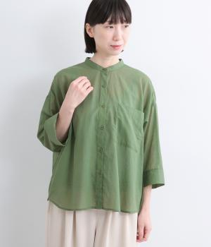 リネンブレンディ　バックシャーリングワイドシャツ(グリーン-F)