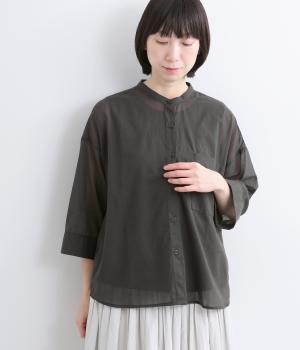 リネンブレンディ　バックシャーリングワイドシャツ(チャコール-F)