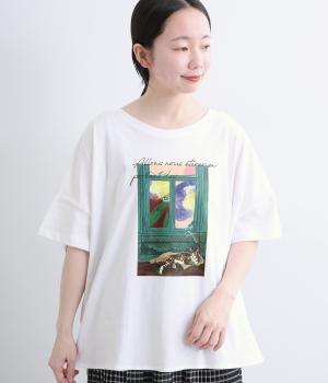 接触冷感　アートプリントTEE(オフホワイト-F)