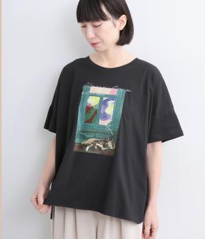 接触冷感　アートプリントTEE(クロ-F)