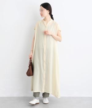 コットンシアーデニム フレンチスリーブスキッパーシャツワンピース(アイボリー-F)