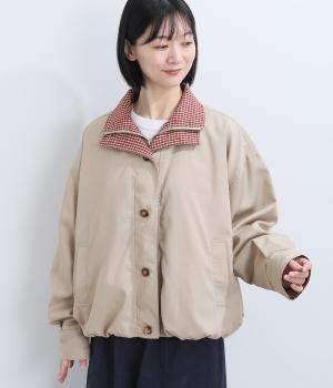 コットンタッチツイルミニチェックダブルカラーブルゾン