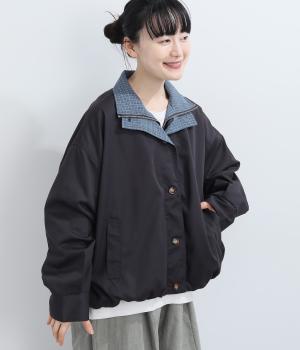 コットンタッチツイルミニチェックダブルカラーブルゾン（スミクロ・F）