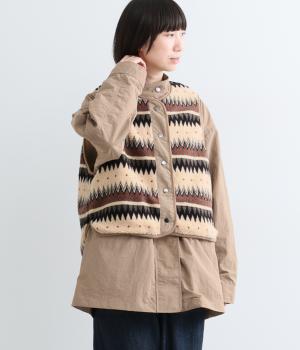ナイロンワッシャー×柄フリースボア　マルチwayモッズコート（モカチャ・F）