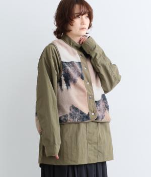 ナイロンワッシャー×柄フリースボア　マルチwayモッズコート（カーキ・F）