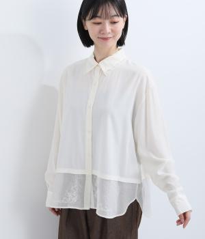 デシン×シアー レイヤード風刺繍シャツ