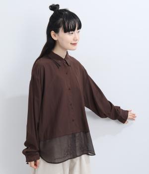 デシン×シアー レイヤード風刺繍シャツ（D.ブラウン・F）