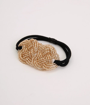 ビーズ　ヘアゴム(ベージュ-ONESIZE)