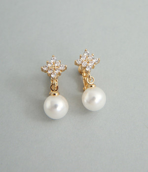 ひし形ストーンパール下がりイヤリング(ゴールド-ONESIZE)