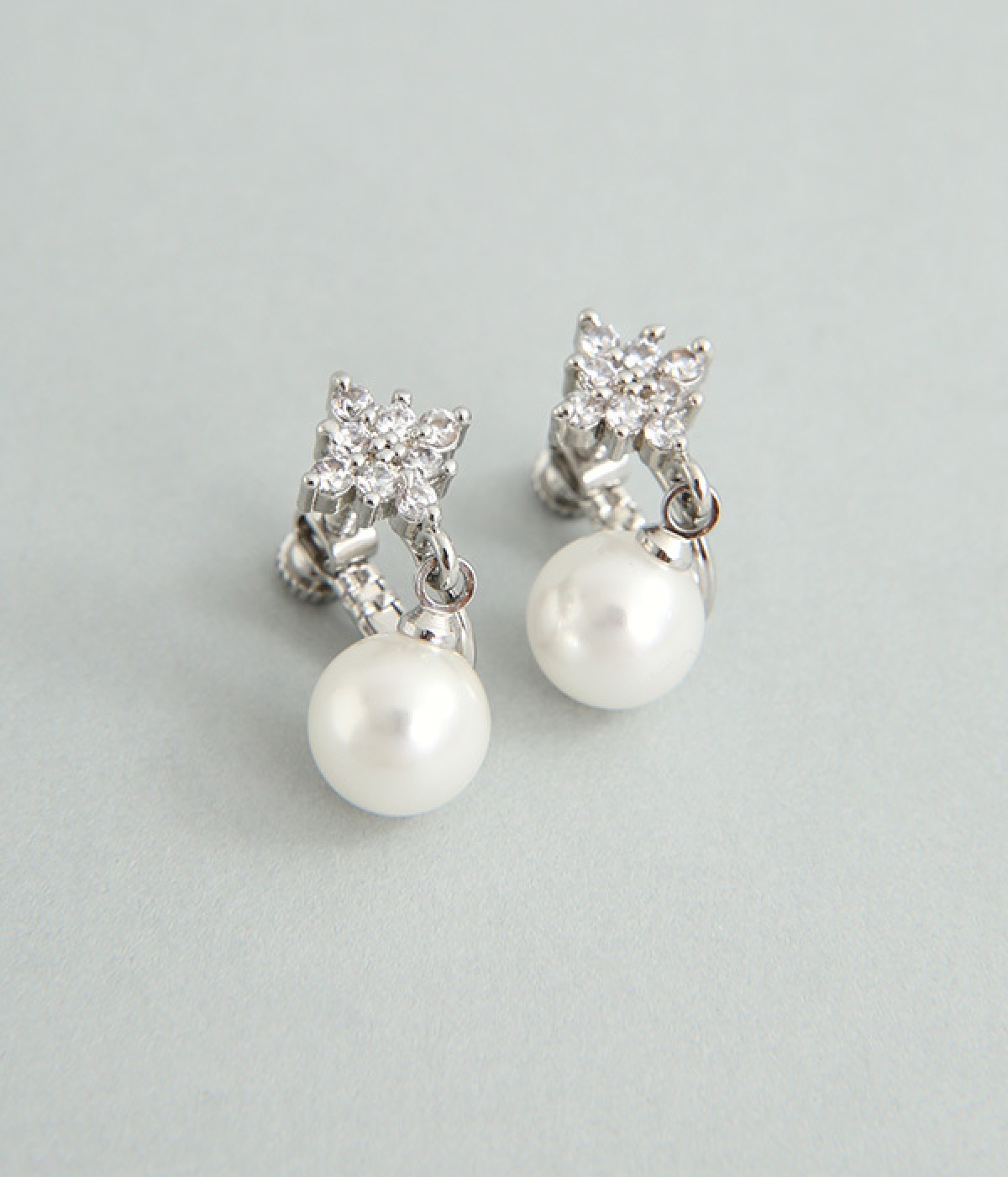 ひし形ストーンパール下がりイヤリング(シルバー-ONESIZE)