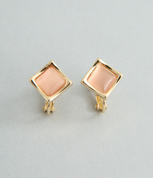 キャッツアイ スクエアイヤリング(ピンク-ONESIZE)
