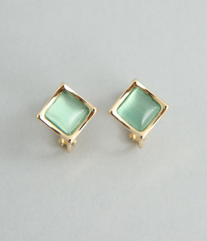 キャッツアイ スクエアイヤリング(グリーン-ONESIZE)