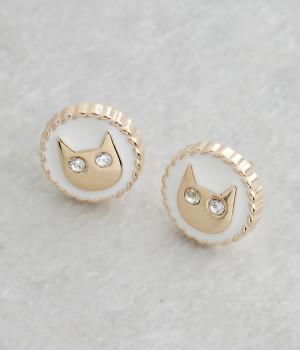 キャットストーンピアス(ホワイト-ONESIZE)