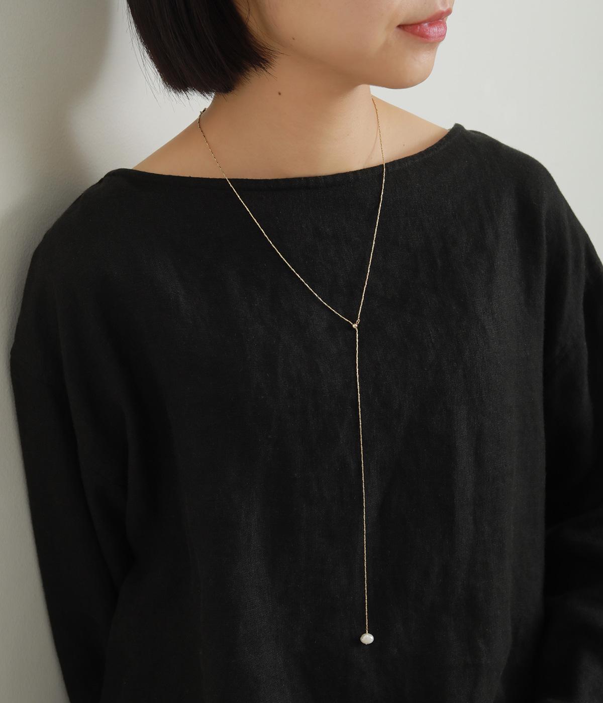 淡水パールY字スライドネックレス(ゴールド-F)