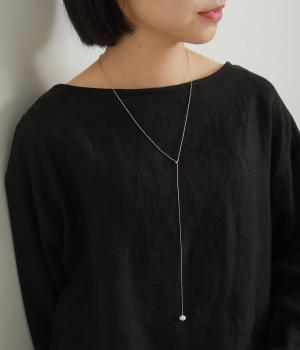 淡水パールY字スライドネックレス(ゴールド-F)
