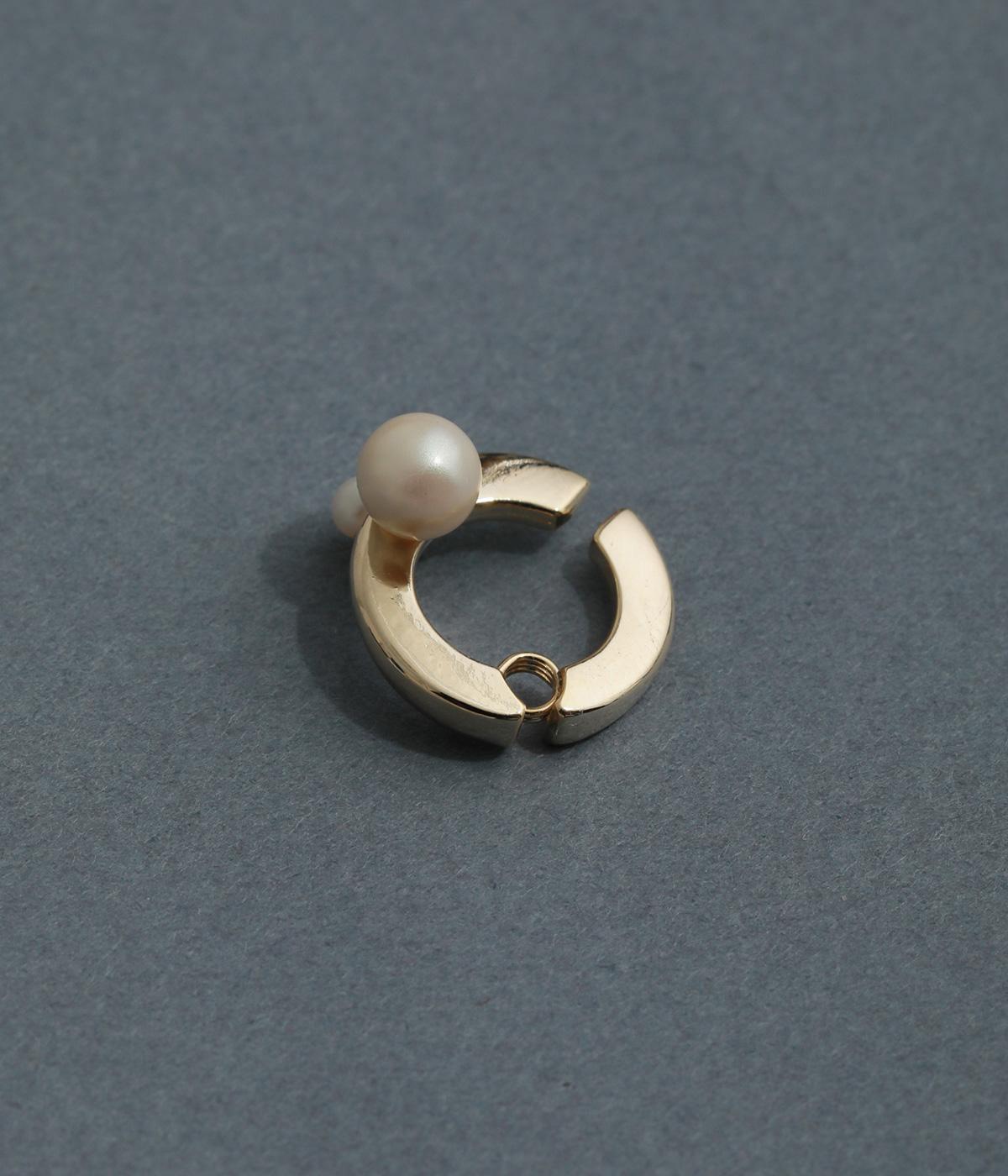 クラッチイヤリング　2粒パール(ゴールド-F)