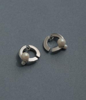 クラッチイヤリング　2粒パール(シルバー-F)