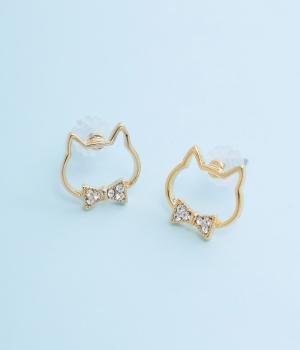 ちょうネクタイねこピアス(ゴールド-F)