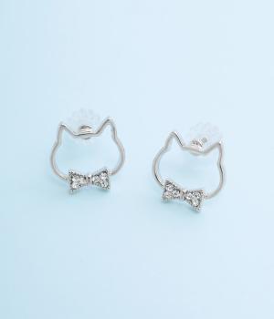 ちょうネクタイねこピアス(シルバー-F)