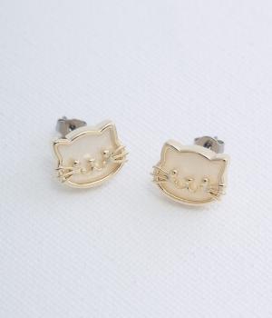 メタルフレームねこピアス(アイボリー-F)