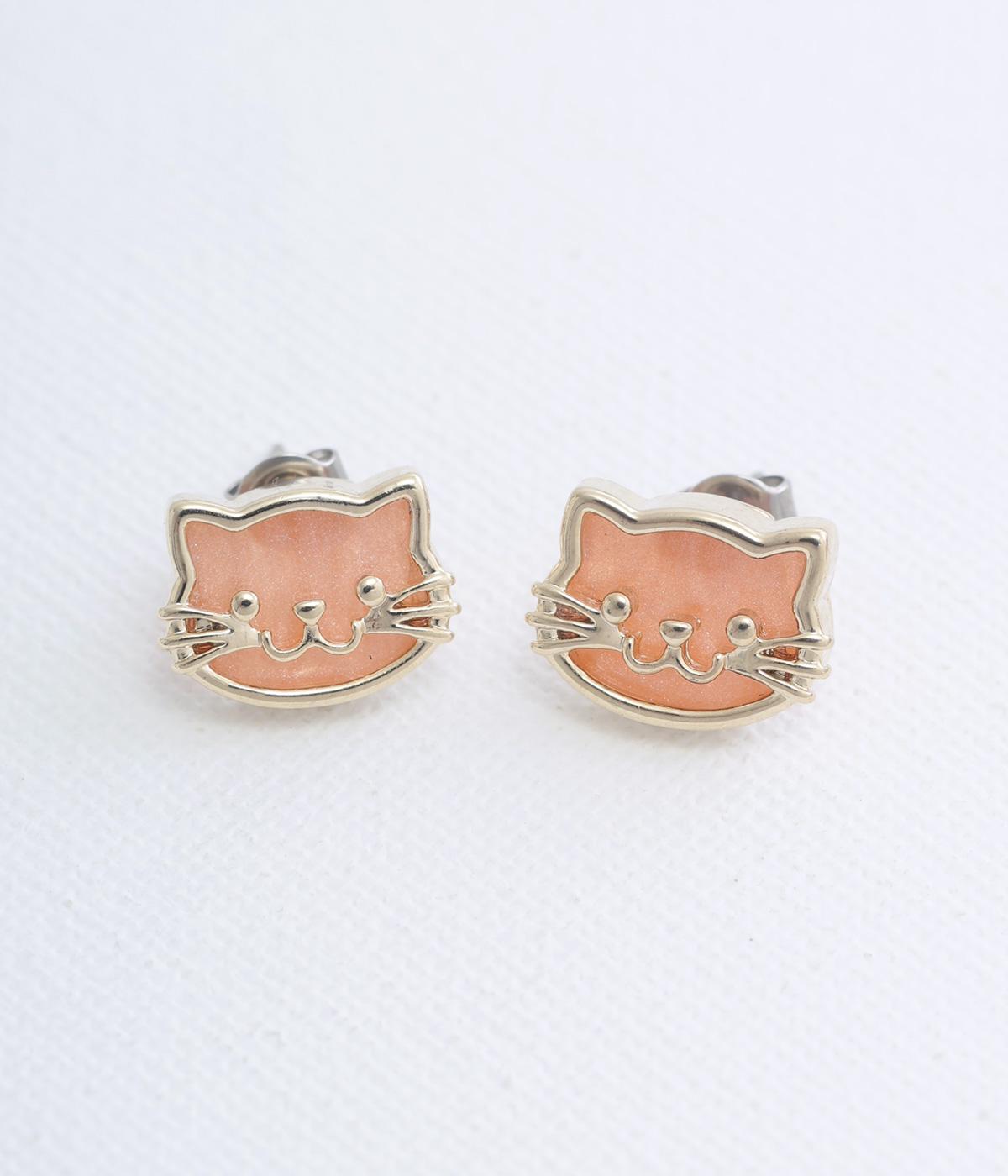 プリティ猫さんのサーモンピンクのピアス メタルフレームねこピアス｜OSW（オーエスダブリュー）の商品詳細