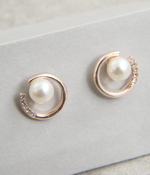 ロゼシルバーサークルパールピアス(ピンクゴールド-F)