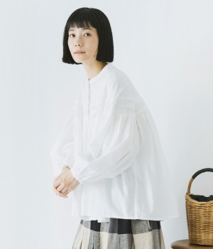 コットンポプリン変形ピンタックプルオーバー(オフ-M)