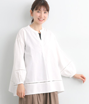 コットンポプリンキーネックプルオーバー(オフ-L)