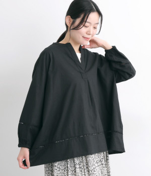 コットンポプリンキーネックプルオーバー(スミクロ-L)