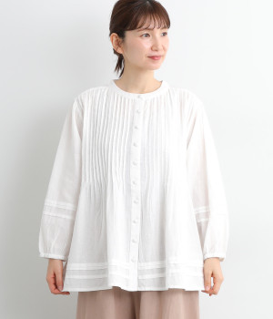 コットンリネンキャンブリックピンタックプルオーバー(オフ-L)