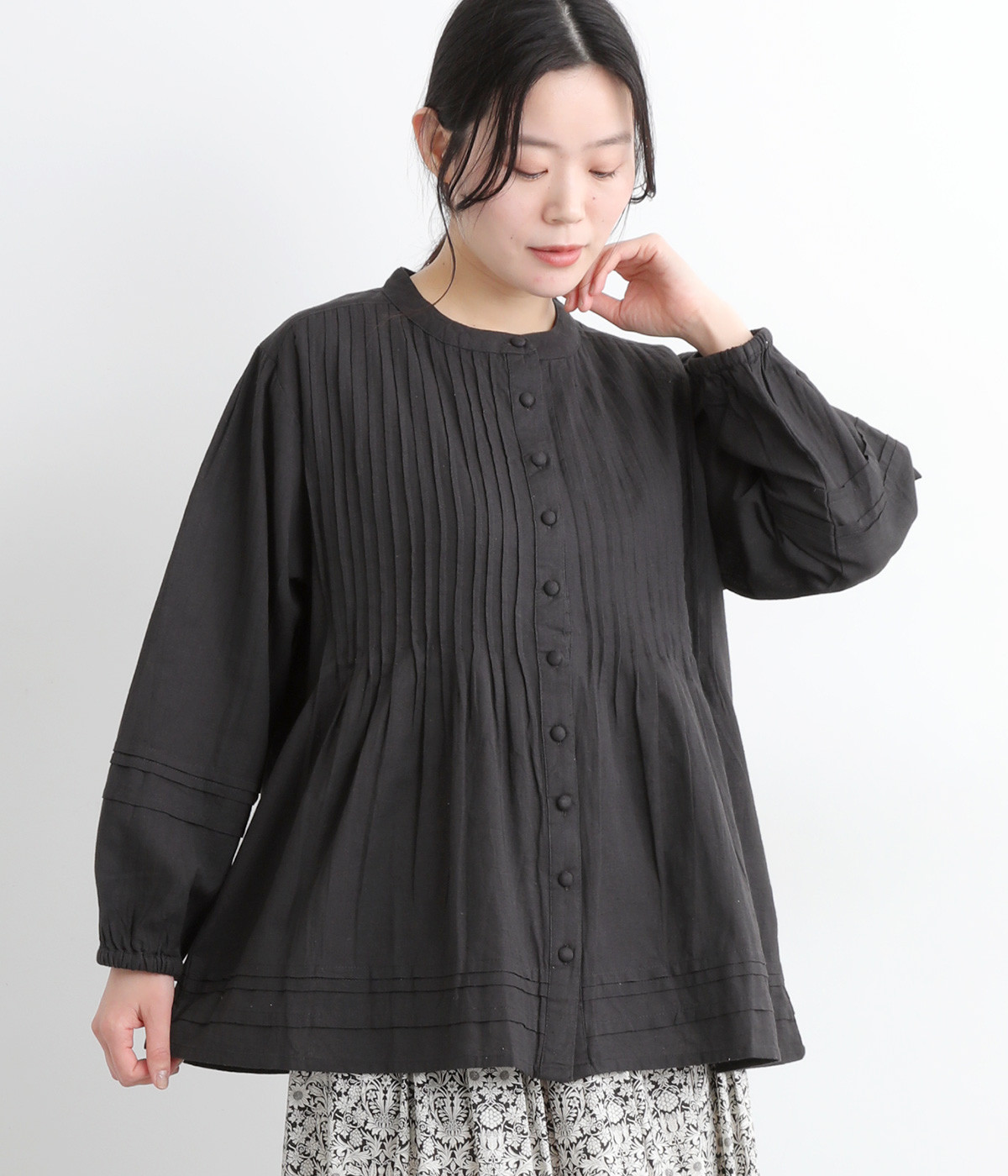 コットンリネンキャンブリックピンタックプルオーバー(スミクロ-M)