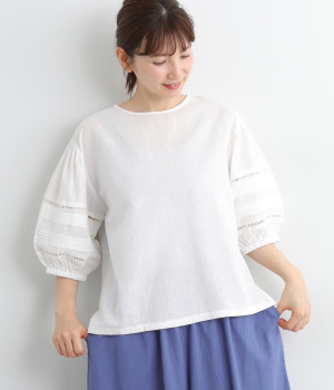 コットンリネンキャンブリックデザイン袖プルオーバー(オフ-L)
