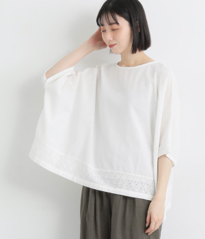 コットンリネンキャンブリックドルマンプルオーバー(オフホワイト-L)