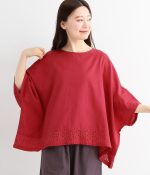 コットンリネンキャンブリックドルマンプルオーバー(レッド-L)
