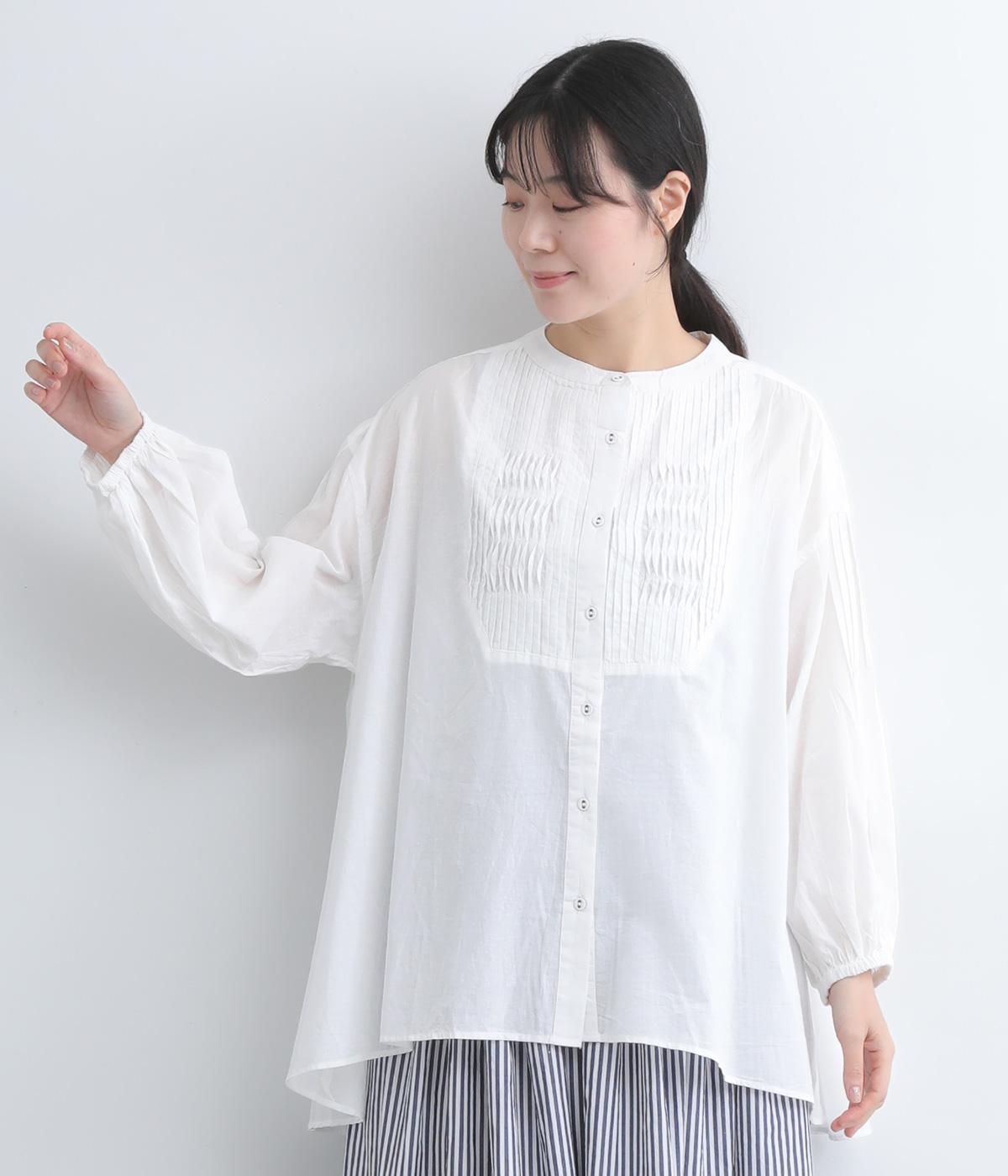 ローンキャンブリックピンタック使いブラウス(ホワイト-M)