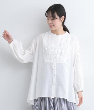 ローンキャンブリックピンタック使いブラウス(ホワイト-M)