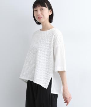 ローンキャンブリック刺繍ボックスシルエットブラウス(オフ-L)