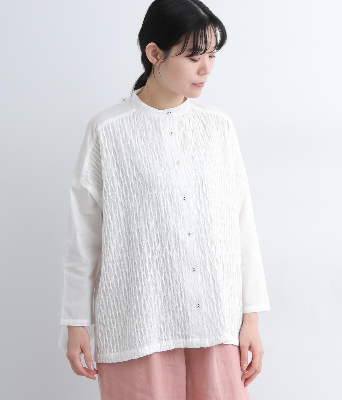 ローンキャンブリック刺繍前開きブラウス(オフ-M)