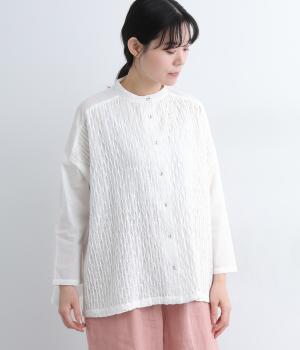 ローンキャンブリック刺繍前開きブラウス(オフ-M)